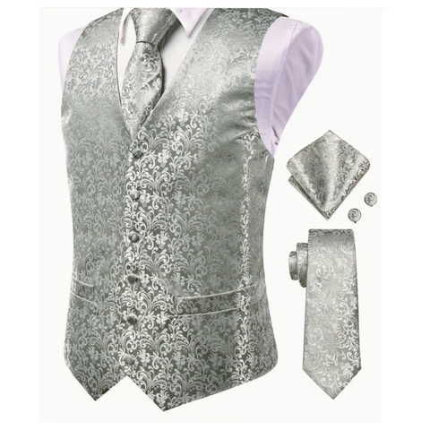 Silber gemusterte Weste mit Anzug und Accessoires - 1